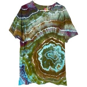 Handmade Geode Tie Dye Tshirt Mens XL Unisex Cotton Tee Extra Large Green Blue